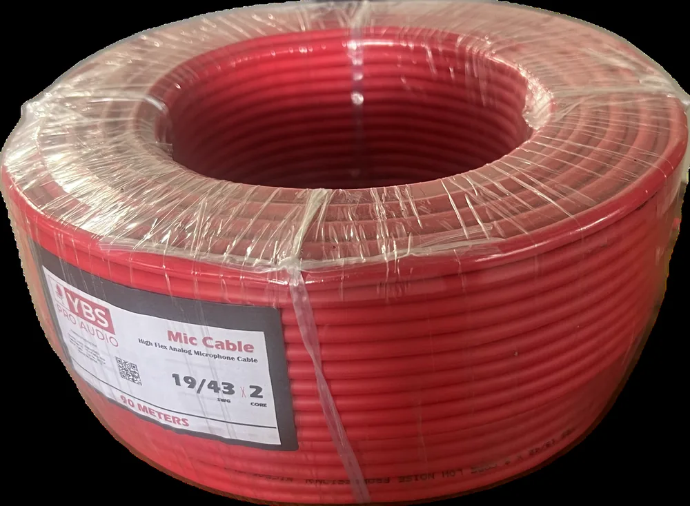 Coil of YBS red 2 core microphone cable, 90 metres