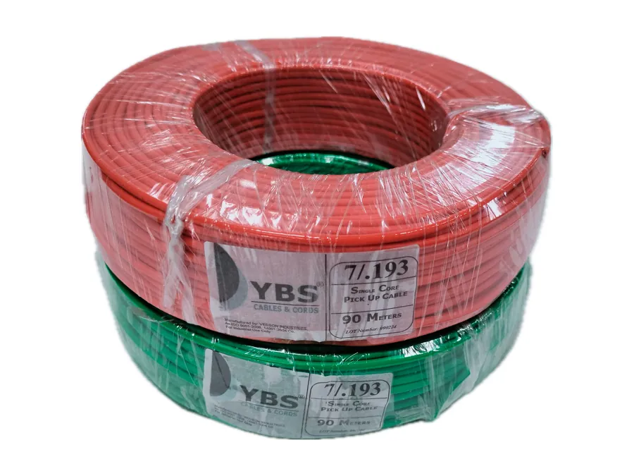 Red and green reels of YBS single core microphone cable