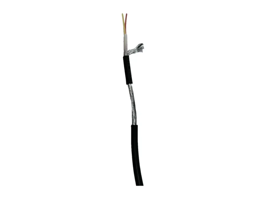 Stripped YBS microphone cable showing braid and cores