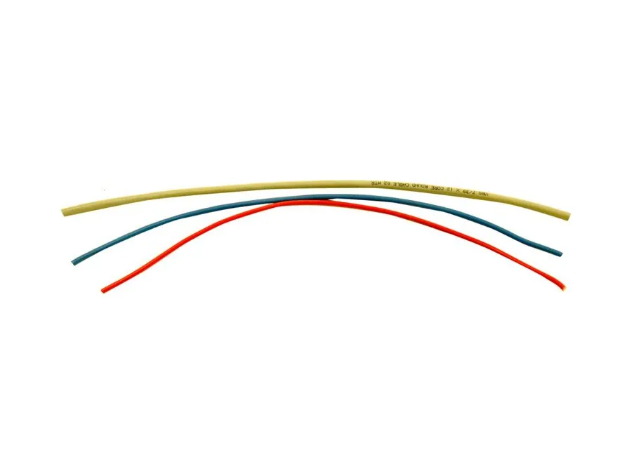 YBS single-core hook-up wires in yellow, green and red